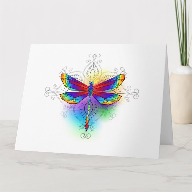Rainbow Polygonal Dragonfly Thank You Card (Front)