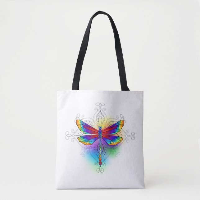 Rainbow Polygonal Dragonfly Tote Bag (Front)
