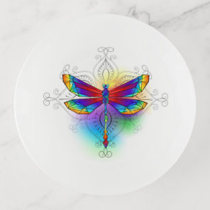 Rainbow Polygonal Dragonfly Trinket Tray