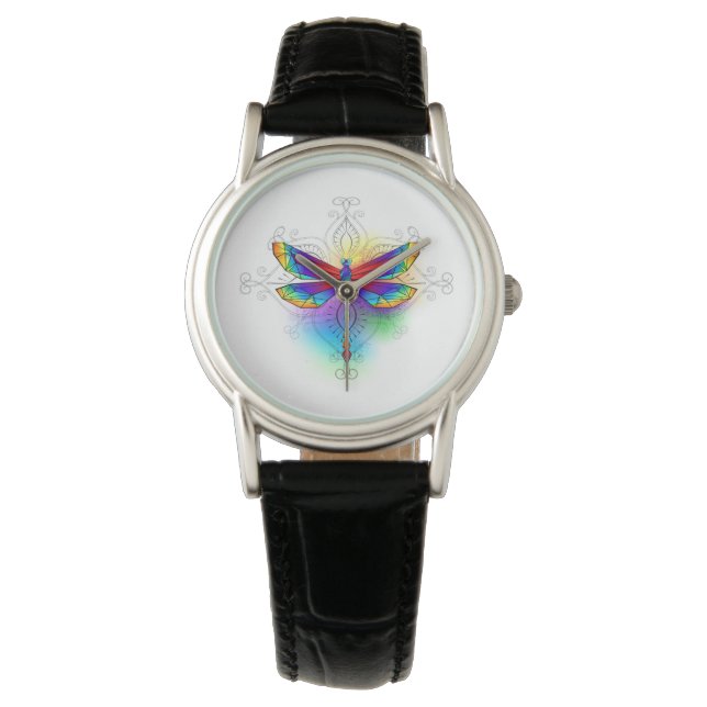 Rainbow Polygonal Dragonfly Watch (Front)