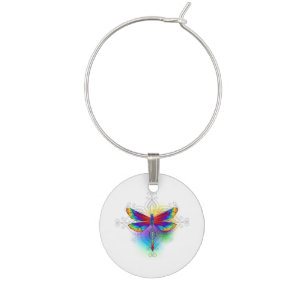 Rainbow Polygonal Dragonfly Wine Charm