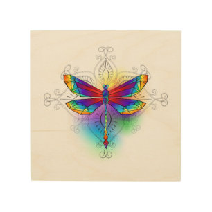 Rainbow Polygonal Dragonfly Wood Wall Art