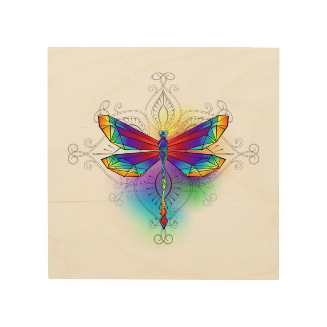 Rainbow Polygonal Dragonfly Wood Wall Art (Front)