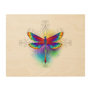 Rainbow Polygonal Dragonfly Wood Wall Art