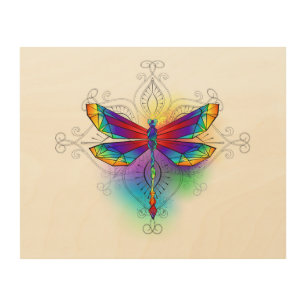 Rainbow Polygonal Dragonfly Wood Wall Art