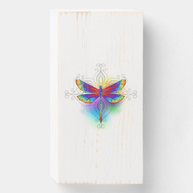 Rainbow Polygonal Dragonfly Wooden Box Sign (Front Vertical)
