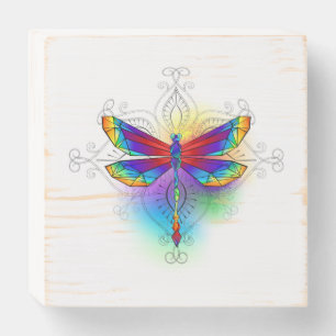 Rainbow Polygonal Dragonfly Wooden Box Sign