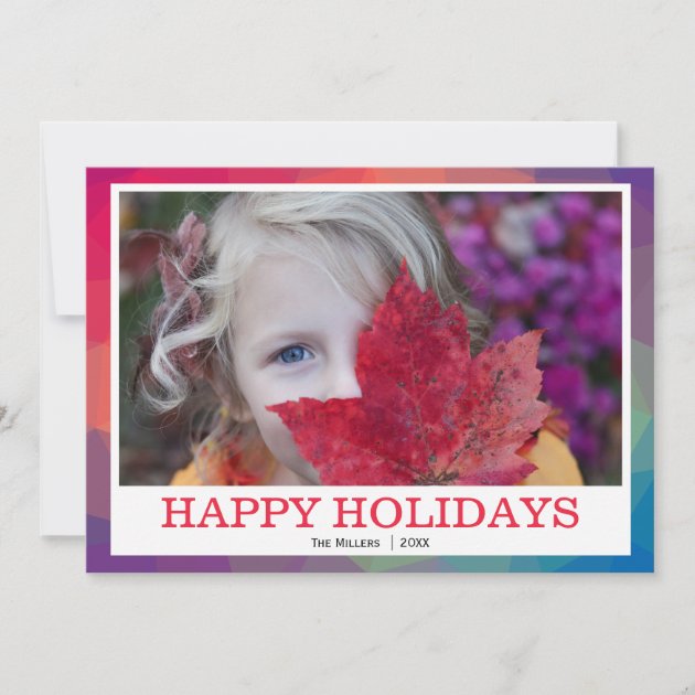 Rainbow Polygonal Geometric PHOTO HAPPY HOLIDAYS Holiday Card