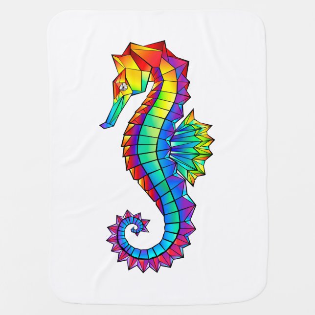 Rainbow Polygonal Seahorse Baby Blanket (Front)