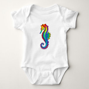 Rainbow Polygonal Seahorse Baby Bodysuit
