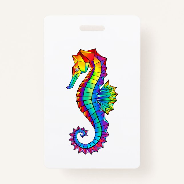 Rainbow Polygonal Seahorse Badge (Front)