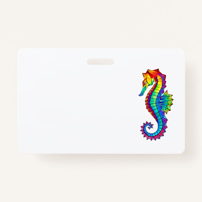 Rainbow Polygonal Seahorse Badge (Front)