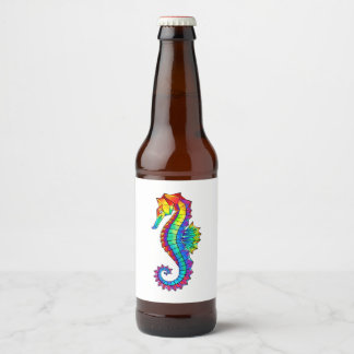 Rainbow Polygonal Seahorse Beer Bottle Label