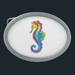 Rainbow Polygonal Seahorse Belt Buckle<br><div class="desc">Artistically drawn,  bright,  rainbow,  polygonal seahorse on white background. Bright tattoo.</div>