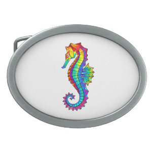 Rainbow Polygonal Seahorse Belt Buckle