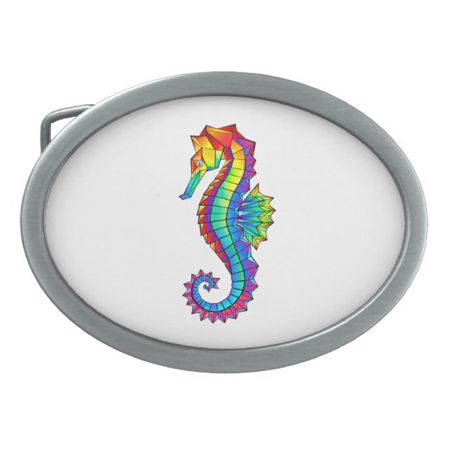 Rainbow Polygonal Seahorse Belt Buckle (Front)
