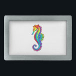 Rainbow Polygonal Seahorse Belt Buckle<br><div class="desc">Artistically drawn,  bright,  rainbow,  polygonal seahorse on white background. Bright tattoo.</div>