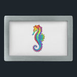 Rainbow Polygonal Seahorse Belt Buckle<br><div class="desc">Artistically drawn,  bright,  rainbow,  polygonal seahorse on white background. Bright tattoo.</div>