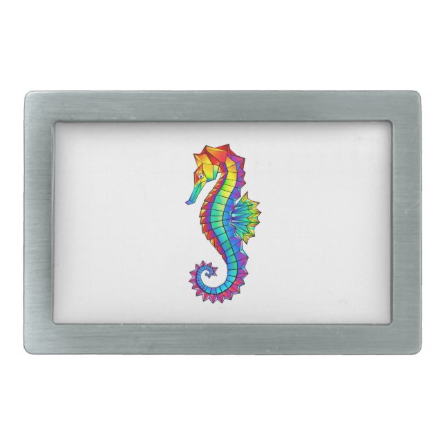 Rainbow Polygonal Seahorse Belt Buckle (Front)