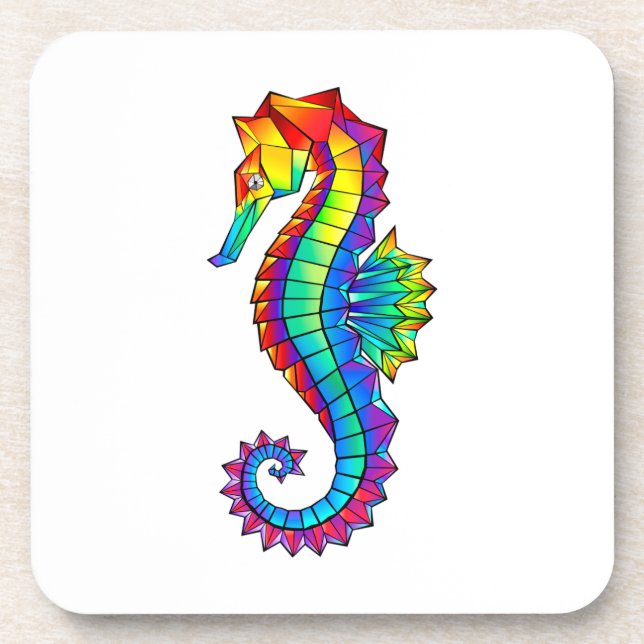 Rainbow Polygonal Seahorse Beverage Coaster (Front)