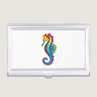 Rainbow Polygonal Seahorse Business Card Case