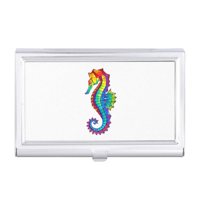 Rainbow Polygonal Seahorse Business Card Case (Front)