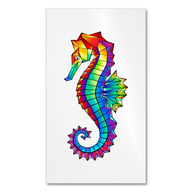 Rainbow Polygonal Seahorse Business Card Magnet (Front Vertical)