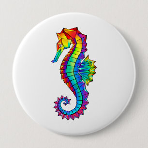Rainbow Polygonal Seahorse Button