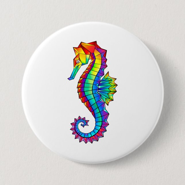Rainbow Polygonal Seahorse Button (Front)