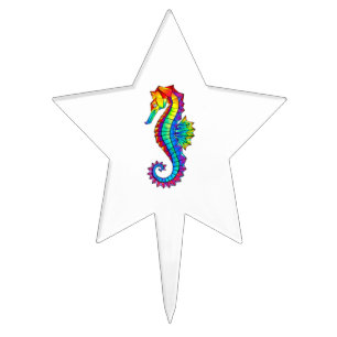 Rainbow Polygonal Seahorse Cake Topper