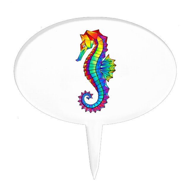 Rainbow Polygonal Seahorse Cake Topper (Front)