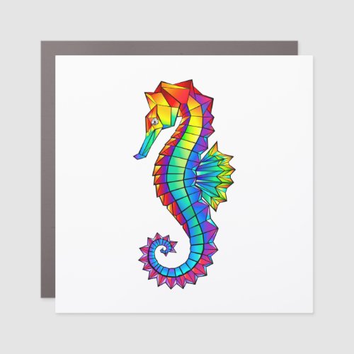 Rainbow Polygonal Seahorse Car Magnet