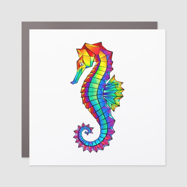 Rainbow Polygonal Seahorse Car Magnet (Front)