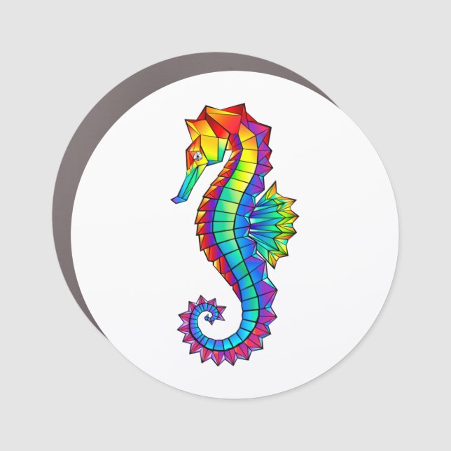 Rainbow Polygonal Seahorse Car Magnet (Front)