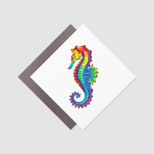 Rainbow Polygonal Seahorse Car Magnet