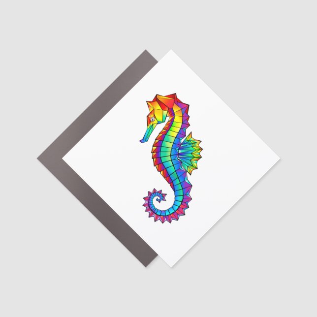 Rainbow Polygonal Seahorse Car Magnet (Front)