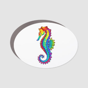 Rainbow Polygonal Seahorse Car Magnet
