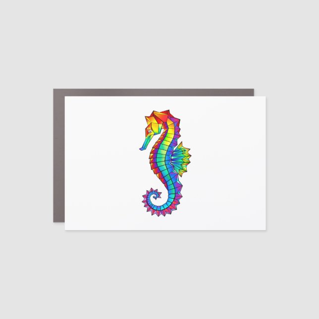 Rainbow Polygonal Seahorse Car Magnet (Front)