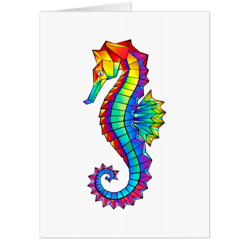 Rainbow Polygonal Seahorse Card