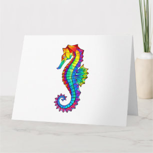 Rainbow Polygonal Seahorse Card