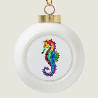 Rainbow Polygonal Seahorse Ceramic Ball Christmas Ornament