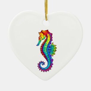 Rainbow Polygonal Seahorse Ceramic Ornament