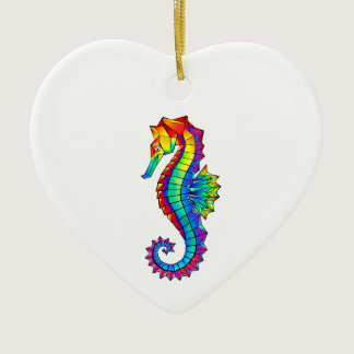 Rainbow Polygonal Seahorse Ceramic Ornament