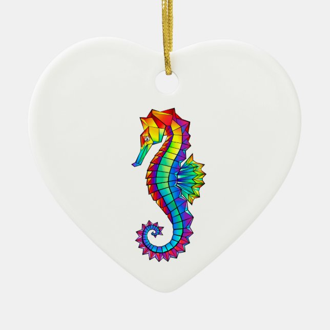 Rainbow Polygonal Seahorse Ceramic Ornament (Front)
