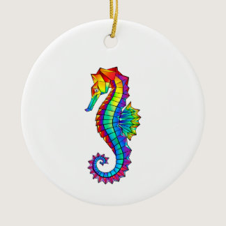 Rainbow Polygonal Seahorse Ceramic Ornament