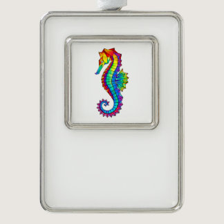 Rainbow Polygonal Seahorse Christmas Ornament