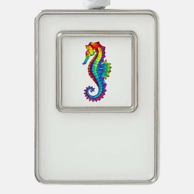 Rainbow Polygonal Seahorse Christmas Ornament (Front)