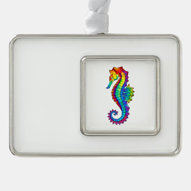 Rainbow Polygonal Seahorse Christmas Ornament (Front)