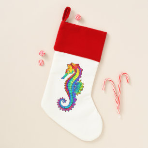 Rainbow Polygonal Seahorse Christmas Stocking