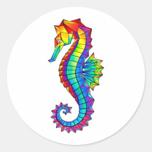 Rainbow Polygonal Seahorse Classic Round Sticker